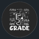 Funny Fifth Grade Doodle Tygraphy Birthday Design  Classic Round Sticker<br><div class="desc">Funny Fifth Grade Doodle Tygraphy Birthday Design</div>