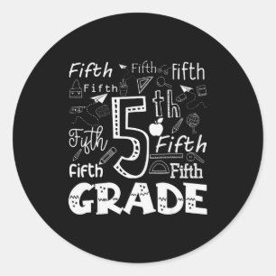 Funny Fifth Grade Doodle Tygraphy Birthday Design  Classic Round Sticker
