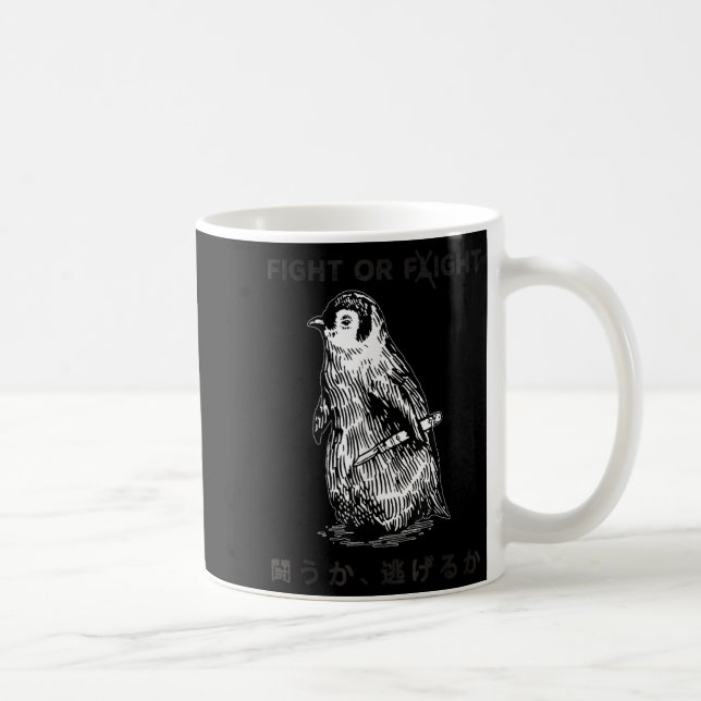 Funny Fight Or Flight Meme Penguin With Knife  Coffee Mug (Right)