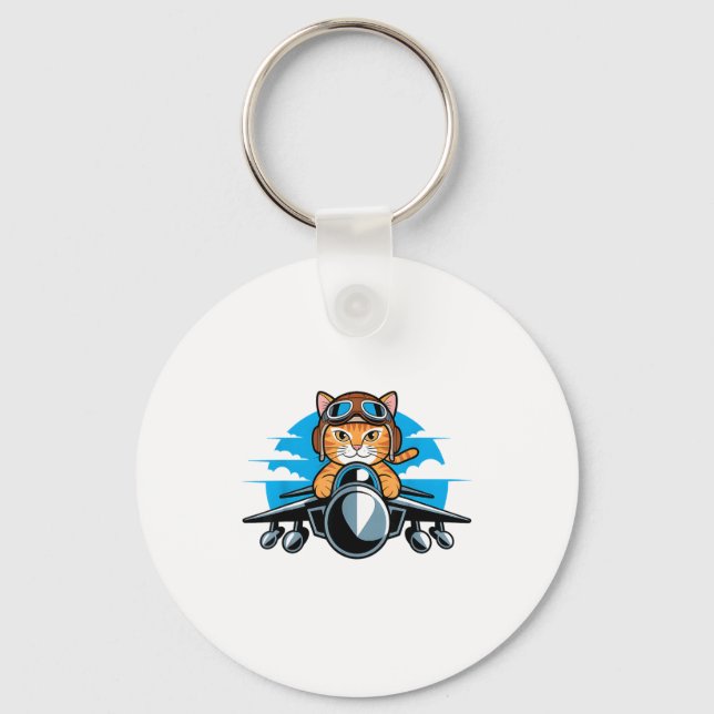 Funny Fighter Jet Cat Lot Aviation Humor For Cat L Keychain (Front)