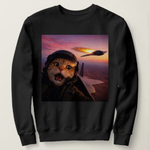 Funny Fighter Pilot Cat — Vintage “Cat Wars” Meme Sweatshirt