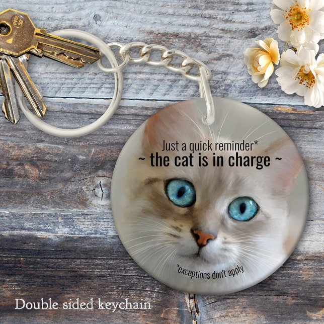 Funny Fine Art Cat Keychain (Keychain featuring an original fine art painting of a cute kitty)