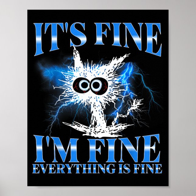 Funny Fine Fine Everything is Fine Cat Lover Poster (Front)