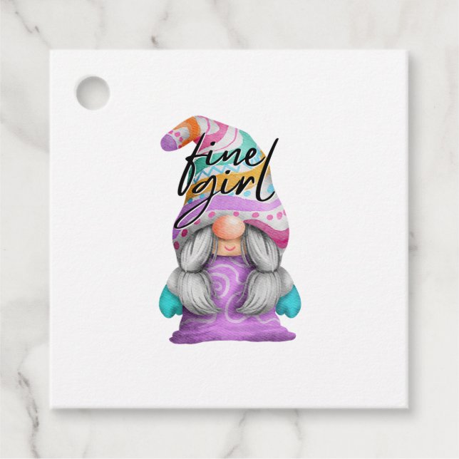 Funny Fine Girl Gnome   Favour Tags (Front)