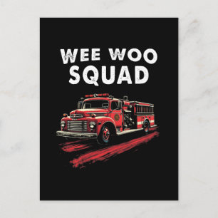 Funny Firefighter Art Fire Truck Fireman Holiday Postcard