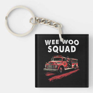 Funny Firefighter Art Fire Truck Fireman Keychain