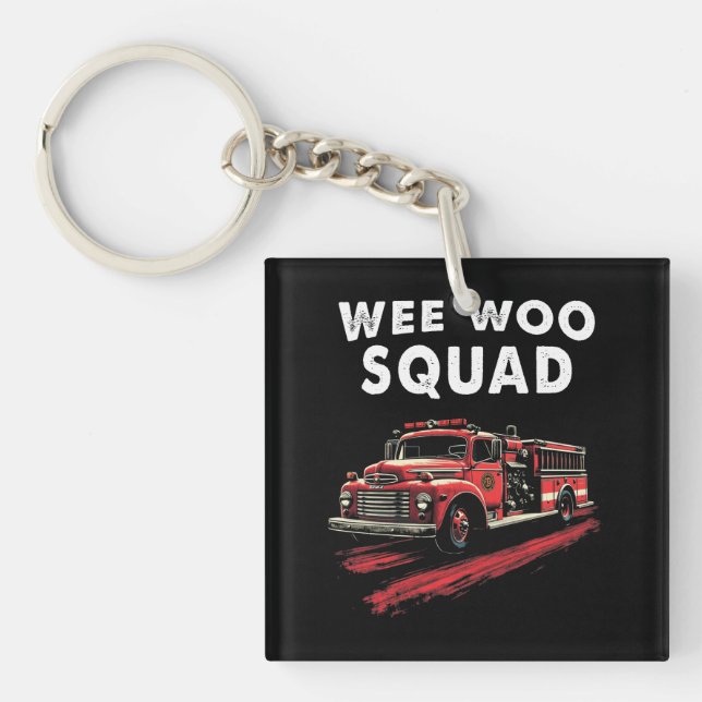 Funny Firefighter Art Fire Truck Fireman Keychain (Front)