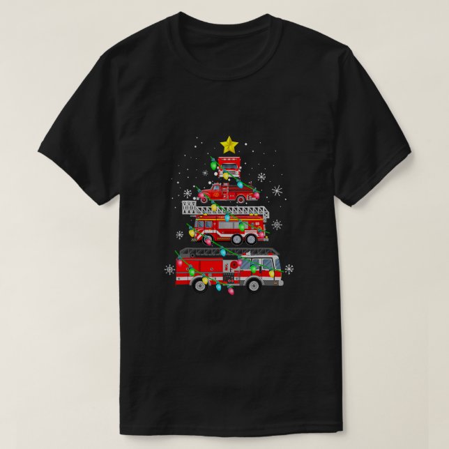 Funny Firefighter Fire Truck Christmas Tree Xmas T T-Shirt (Design Front)