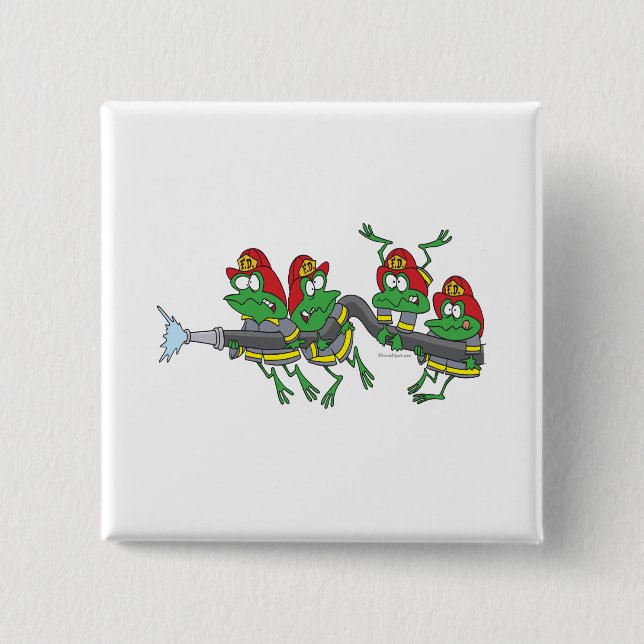 funny firefighter froggy frogs 2 inch square button (Front)
