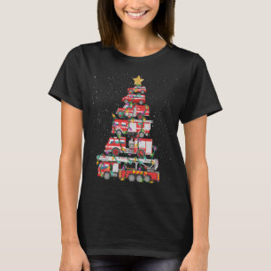 Funny Firefighter Tree Fire Truck Christmas Merry  T-Shirt