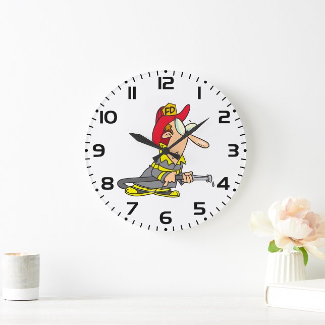 Funny Firefighter with Hose Emergency Responder  Large Clock (Creator Uploaded)