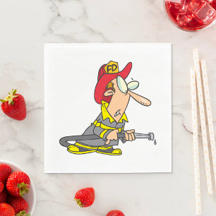 Funny Firefighter with Hose Emergency Responder  Napkin