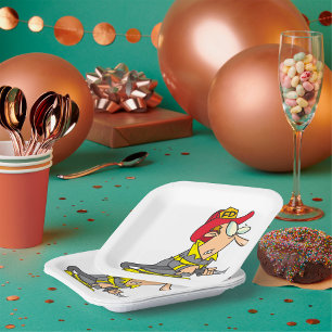 Funny Firefighter with Hose Emergency Responder Paper Plate