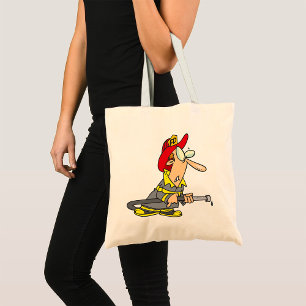 Funny Firefighter with Hose Emergency Responder Tote Bag