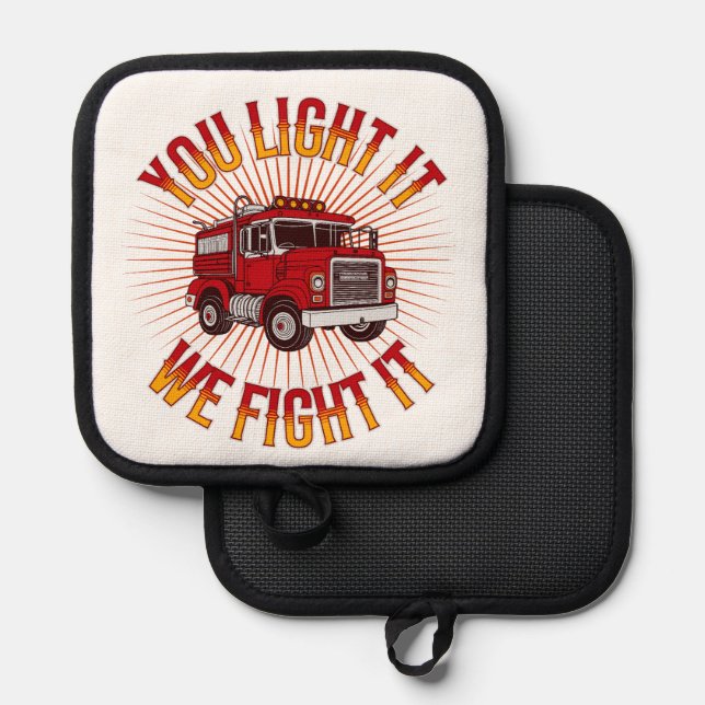 Funny Firehouse Kitchen Square Pot Holder (Front/Back)