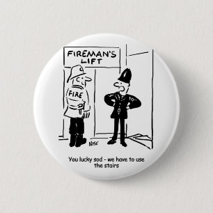Funny Fireman Firefighter and Policeman Cartoon 2 Inch Round Button