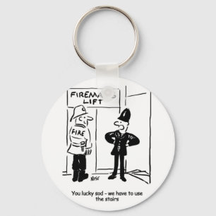 Funny Fireman Firefighter and Policeman Cartoon Keychain