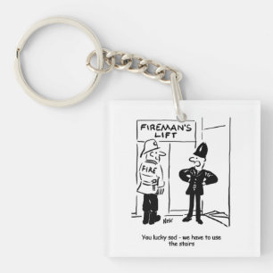 Funny Fireman Firefighter and Policeman Cartoon Keychain