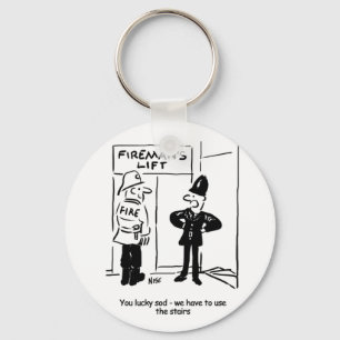 Funny Fireman Firefighter and Policeman Cartoon Keychain