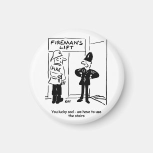 Funny Fireman Firefighter and Policeman Cartoon Magnet