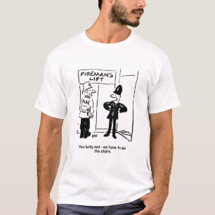 Funny Fireman Firefighter and Policeman Cartoon T-Shirt