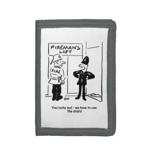 Funny Fireman Firefighter and Policeman Cartoon Trifold Wallet