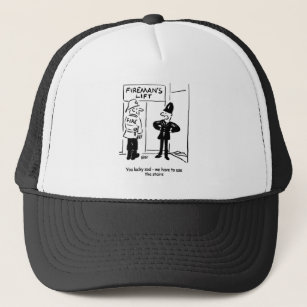 Funny Fireman Firefighter and Policeman Cartoon Trucker Hat
