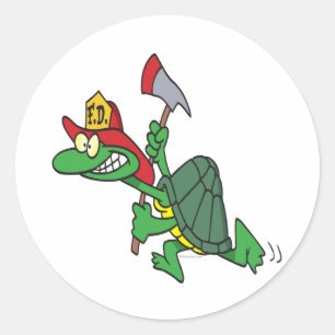 funny fireman firefighter turtle cartoon classic round sticker