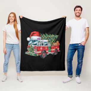 Funny Firetruck Santa Hat Christmas Tree Lights  Fleece Blanket