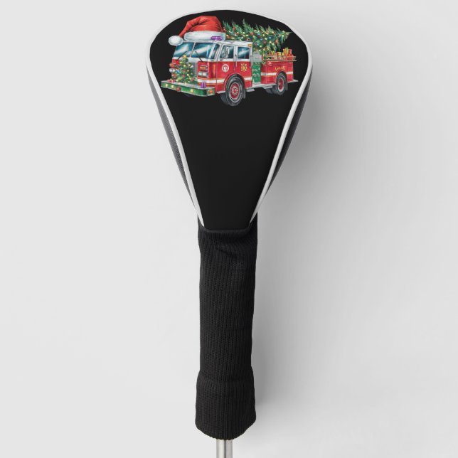 Funny Firetruck Santa Hat Christmas Tree Lights  Golf Head Cover (Front)