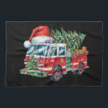 Funny Firetruck Santa Hat Christmas Tree Lights  Kitchen Towel<br><div class="desc">Funny Firetruck Santa Hat Christmas Tree Lights</div>
