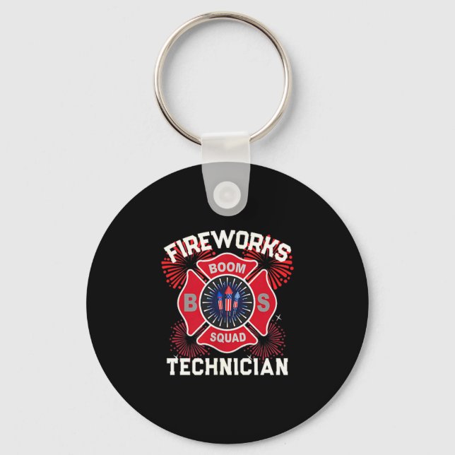 Funny firework technician boom squad safety keychain (Front)