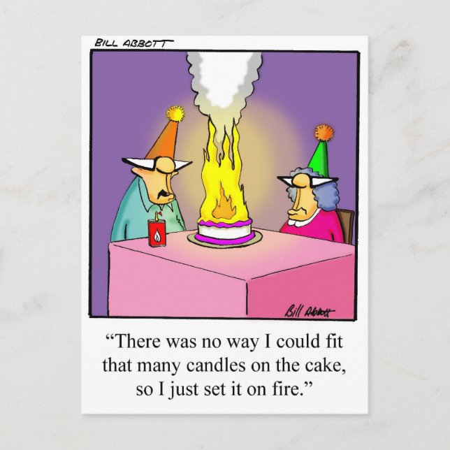 Funny Firey Birthday Cake Postcard (Front)