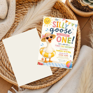 funny First Birthday summer one silly goose Invitation