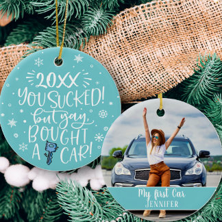 Funny First Car photo keepsake Ceramic Ornament