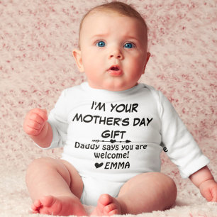 Funny First Mother's Day Saying From Dad For Mom  Baby Bodysuit