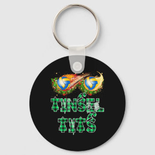 Funny First Xmas As A Momma Tinsel Volleyball Mama Keychain