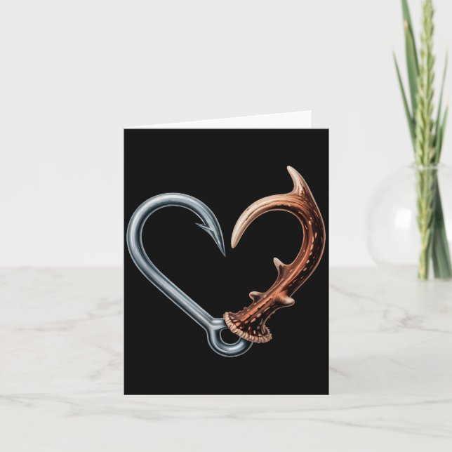 Funny fisching hook antler heart for hunting card (Front)