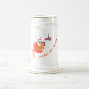 Funny Fish and Worm Beer Stein - Custom Text