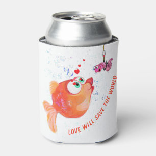 Funny Fish and Worm Can Cooler - Custom Text
