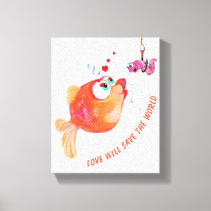 Funny Fish and Worm Canvas Print