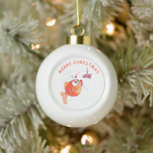 Funny Fish and Worm Love Cartoon Ceramic Ball Christmas Ornament