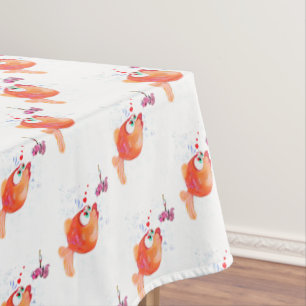 Funny Fish and Worm Love Cartoon Tablecloth