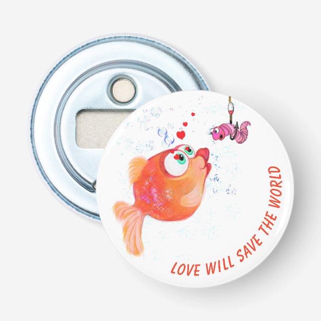 Funny Fish and Worm Love Romantic - Custom Text Bottle Opener (Front)