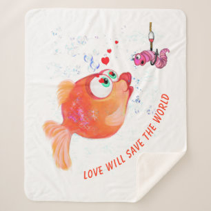Funny Fish and Worm Love Romantic - Custom Text Sherpa Blanket