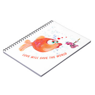 Funny Fish and Worm Notebook Romantic Cartoon