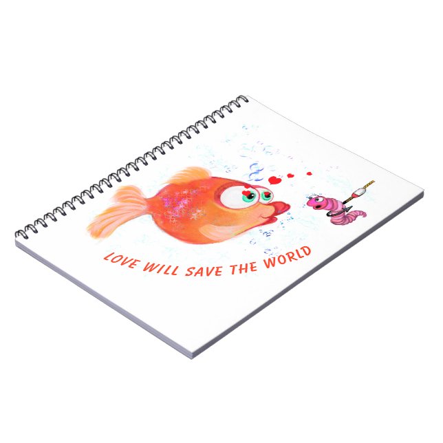 Funny Fish and Worm Notebook Romantic Cartoon (Left Side)