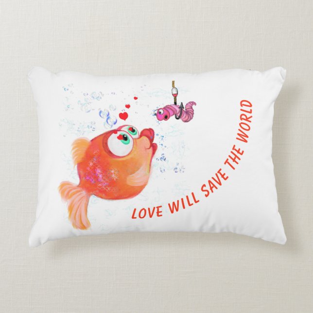 Funny Fish and Worm Pillow - Custom Text (Front)