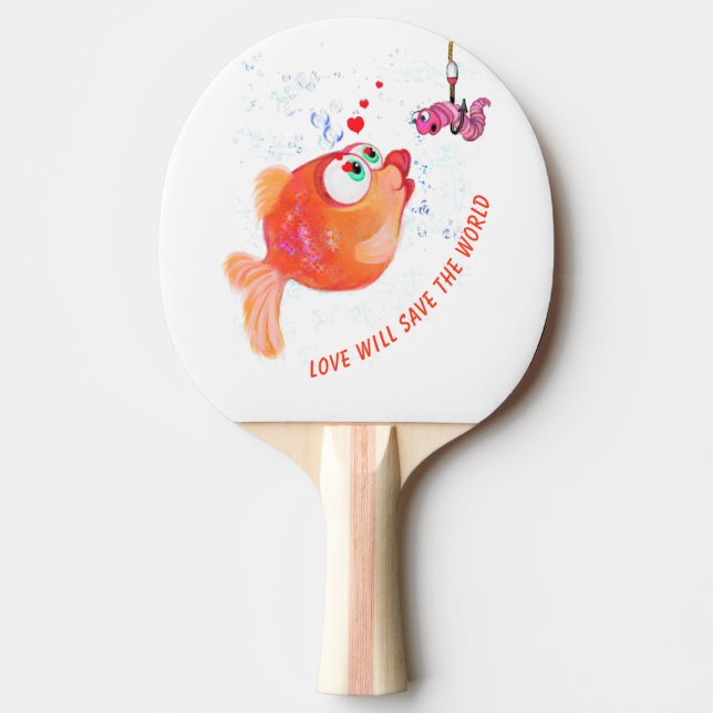 Funny Fish and Worm Ping Pong Paddle - Custom Text (Front)