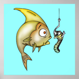 Funny Fish And Worm Poster